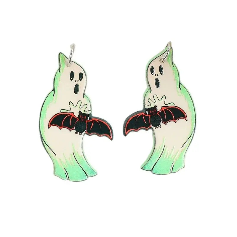 1Pair Halloween Drop Earring Creative Acrylic Bat Ghost  Jewelry For Woman Girl Holiday Birthday Gift