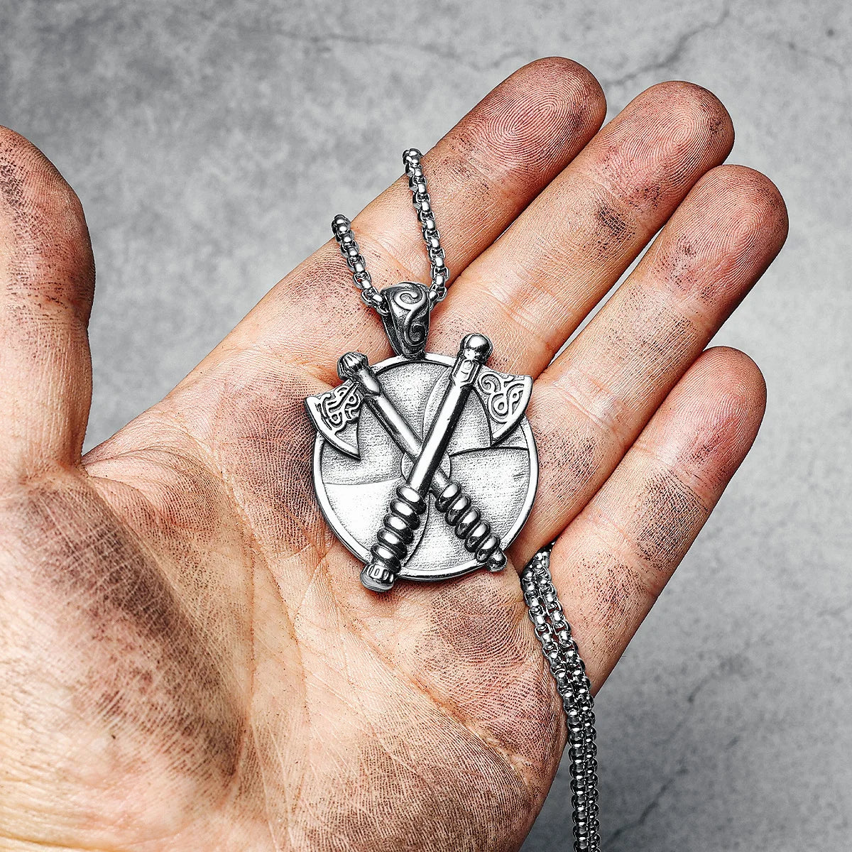 Viking AXE Shield Pendant Men Rock Necklace Stainless Steel Nordic Tomahawk Chain Punk Rap for Boyfriend Male Jewelry Best Gift