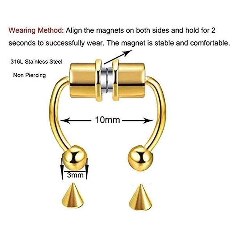 Women Fake Piercing Nose Ring Hoop Septum Non Piercing Nose Clip Rock HipHoop Stainless Steel Magnet Fashion Punk Body Jewelry