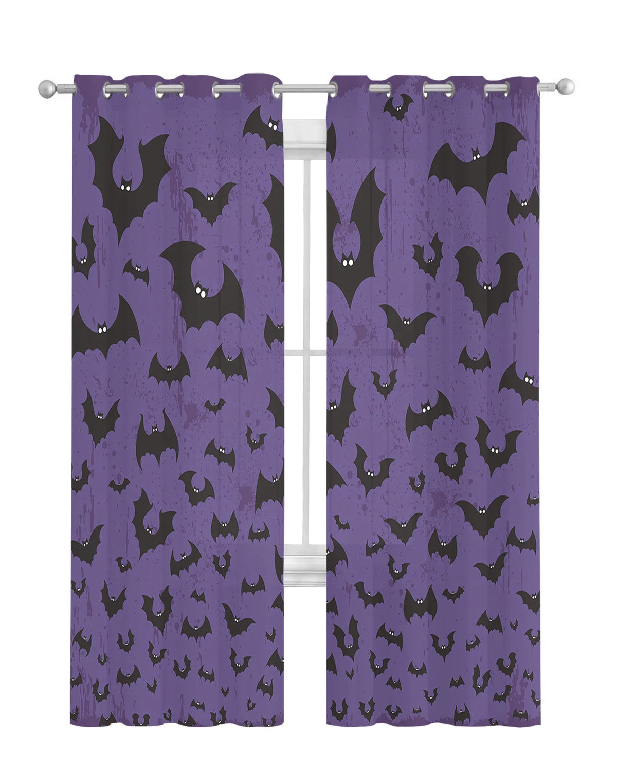 Halloween Bat Purple Sheer Curtains - Transparent Voile Tulle Drapes for Living Room Window Home Decor