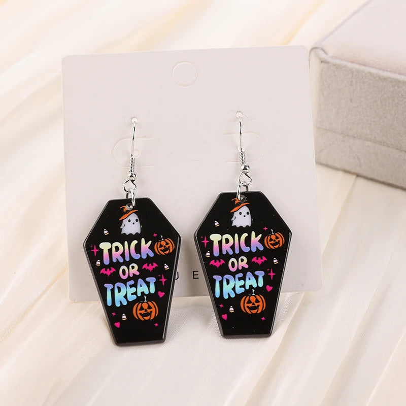 1Pair Halloween Drop Earring Creative Acrylic Heart Coffin  Fashion Jewelry For Woman Girl Holiday Birthday Gift