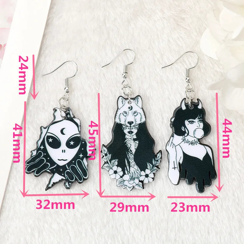 1 Pair of Alien Drop Earrings - Creative Acrylic Bad Girl Devil Design for Women's Jewelry, Ideal for Holiday Gifts