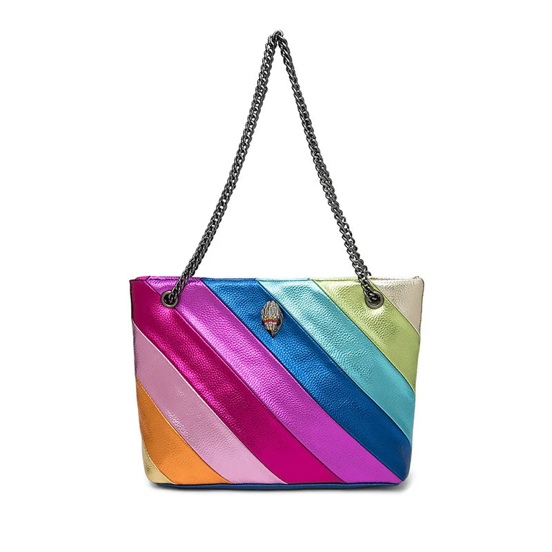 Large Designer Tote Bag for Women – Colorful Crystal Strap, Luxury Retro PU Leather Shoulder Handbag, Party Bag