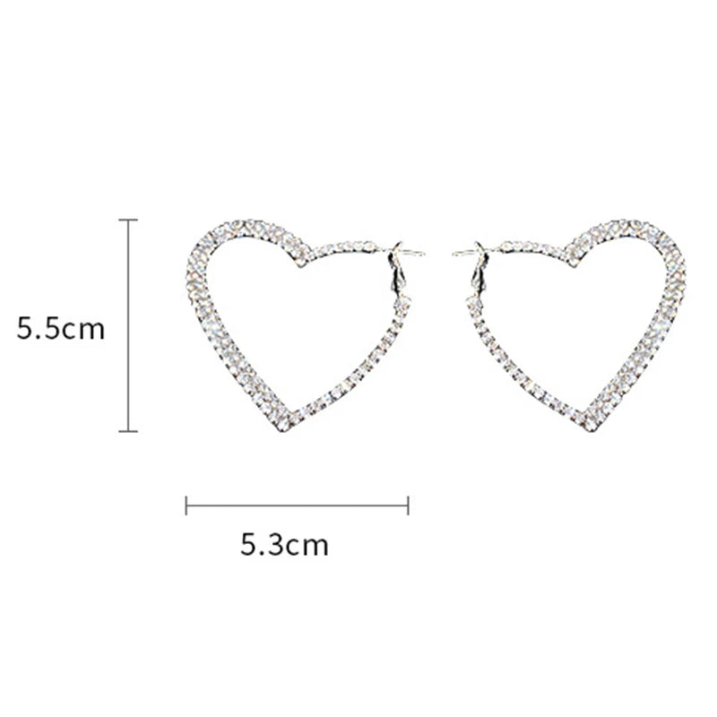 Y2K Shiny Heart Hoop Earrings - Korean Fashion Rhinestone Love Earrings for Women, Punk Aesthetic 2000s Jewelry