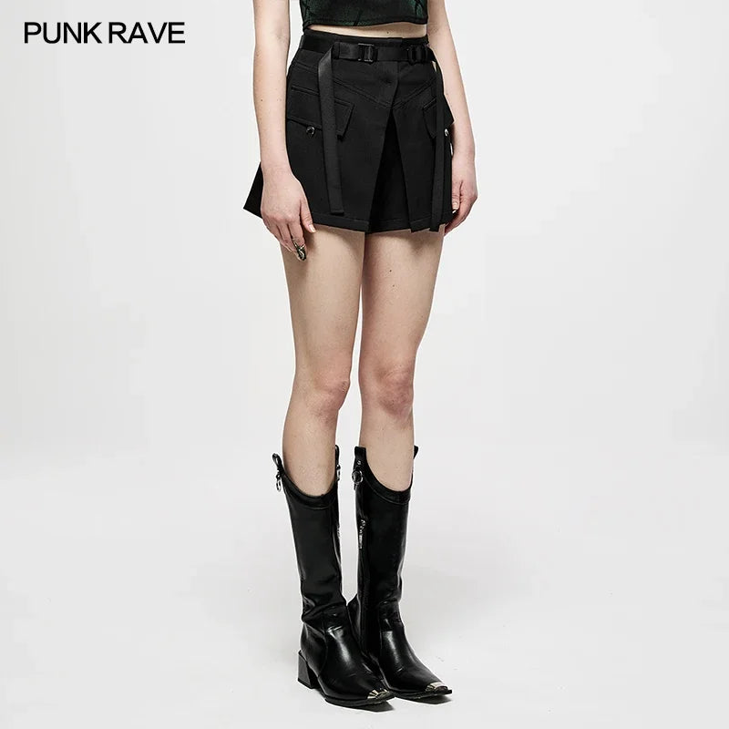 PUNK RAVE Women's High-Waist A-Line Fake Two-Piece Shorts - Punk Casual Summer Fashion