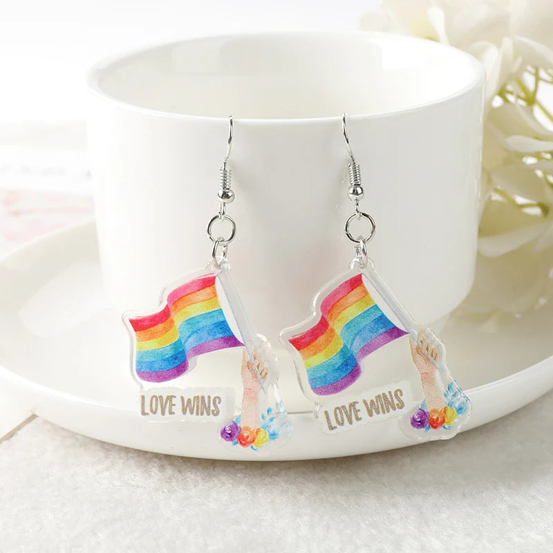 Rainbow Heart Pride Love Wins Flag Dangle Earrings - Perfect Birthday Gift
