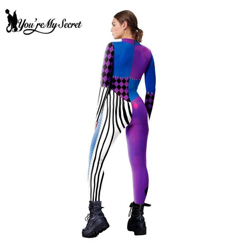 [You're My Secret] Adults Women Anime Harley Clowm Printed Bodysuits Cosplay Costumes Halloween Cosplay Carnival Theme Uniforms