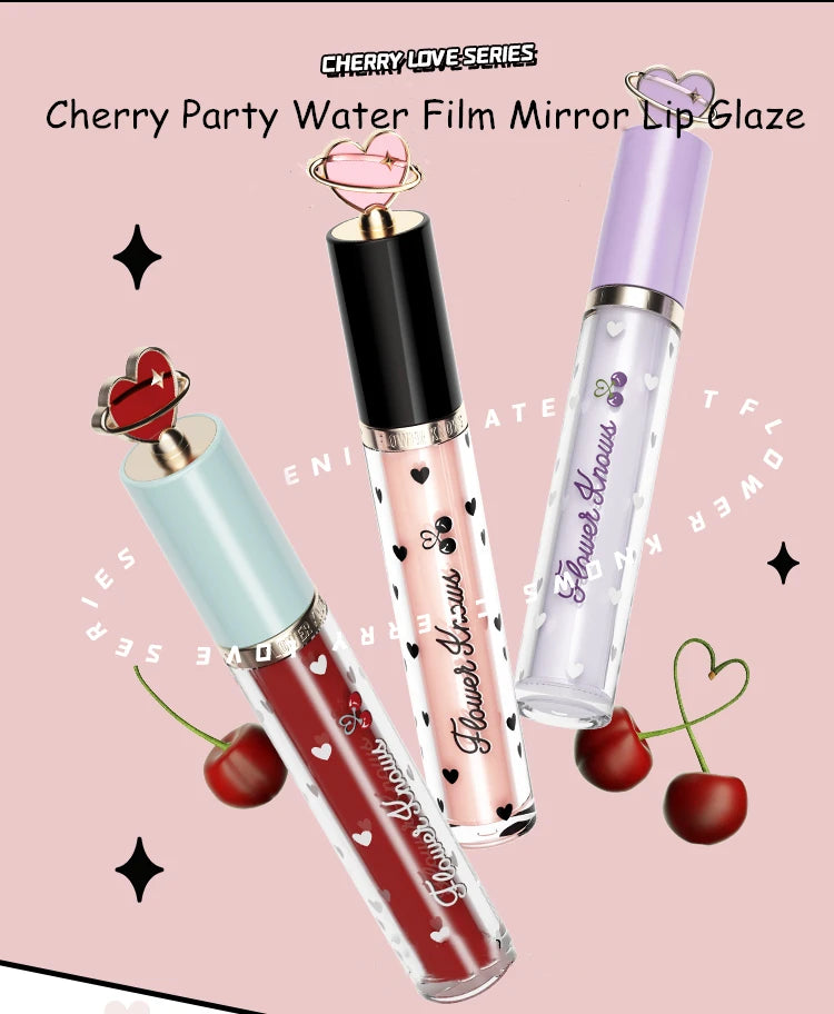 Flower Knows Cherry Love Series Liquid Lipstick – Mirror Lip Glaze, Long-Lasting Lip Gloss for Women, Beauty Cosmetics