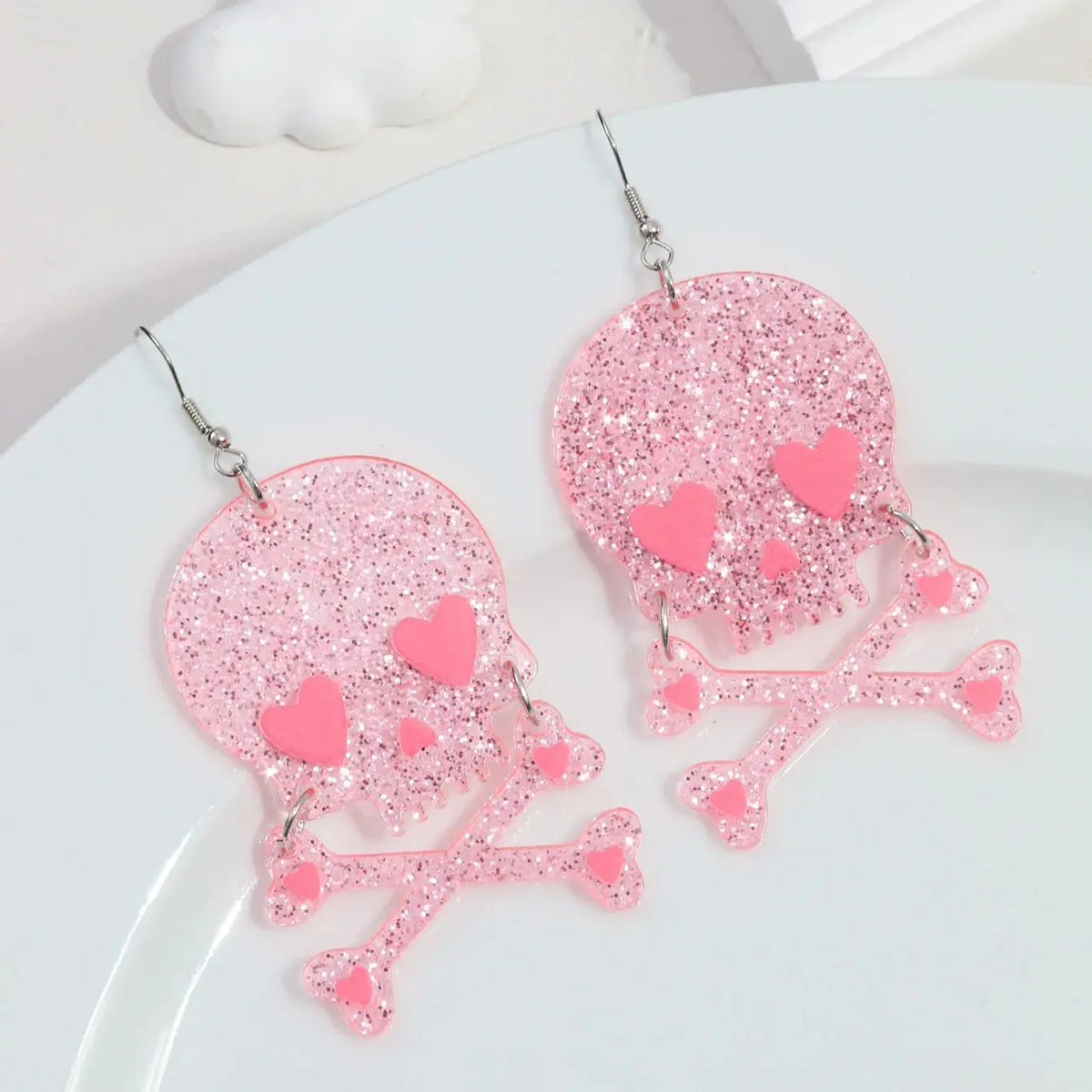 Cute Glitter Skull Head Acrylic Drop Earrings for Women - Funny Pink Cartoon Pendant Earrings 2024 Trend Jewelry Gifts