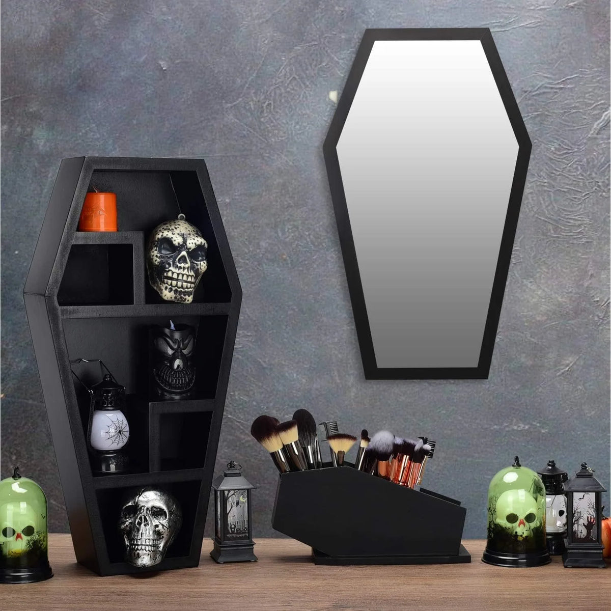 Day of Night Coffin-Shaped Makeup Brush Holder | Gothic Style Bedroom, Bathroom, and Office Decor