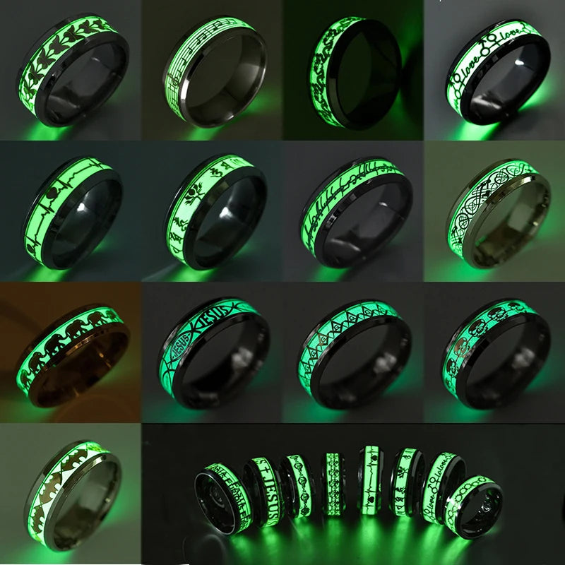 2023 Stainless Steel Glowing In Dark Heart Finger Rings for Men Women Punk Music Dragon Luminous Ring Couple Jewelry Anel