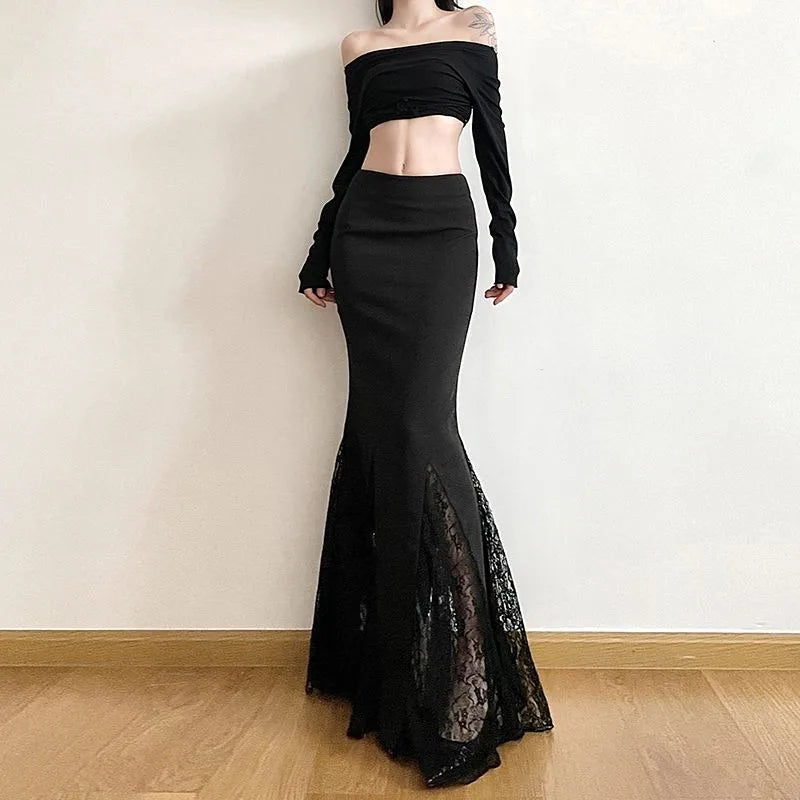 French Black Lace High-Waist Fishtail Skirt - Sexy Elegant Slim Fit Summer Skirt for Women