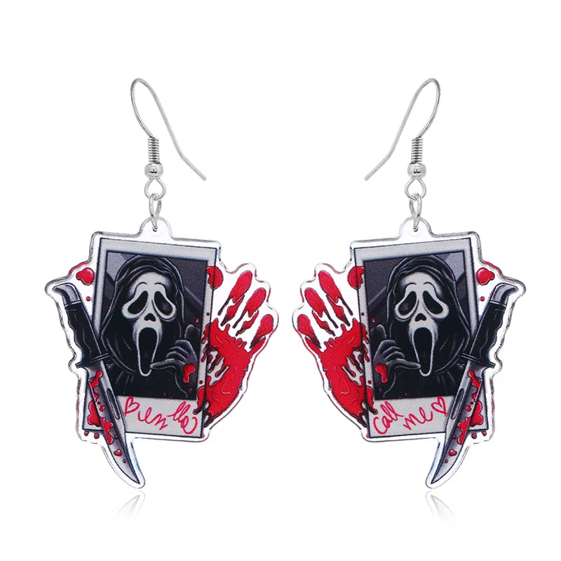 Dark Skull Earrings - Double-Faced Acrylic Horror Design. Great for Daily Wear or Halloween Parties.