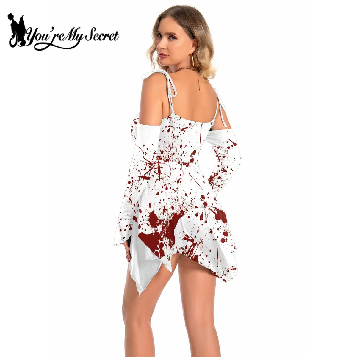 [You're My Secret] Adult Women Cosplay Halloween Harley Clown Bloody Costume Party Long Sleeve Midi Backless Dresses Female