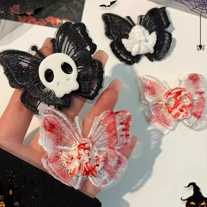 Halloween Goth Handmade Wounded Butterfly Skull Hairpin – Women’s Cartoon Harajuku Nostalgic Hair Clips, 90s Party Accessories