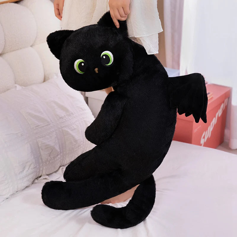 40/70/110CM Cartoon Black Cat with Wings Pillow – Evil Kitten Halloween Doll Cushion, Special-Shaped Sleeping Gift