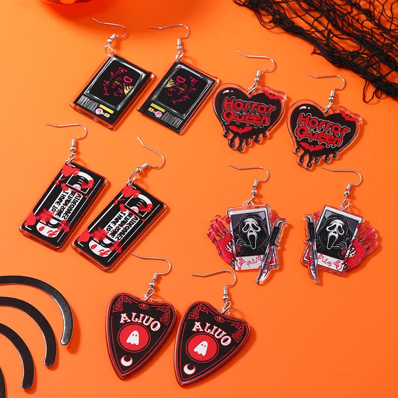 Dark Skull Earrings - Double-Faced Acrylic Horror Design. Great for Daily Wear or Halloween Parties.