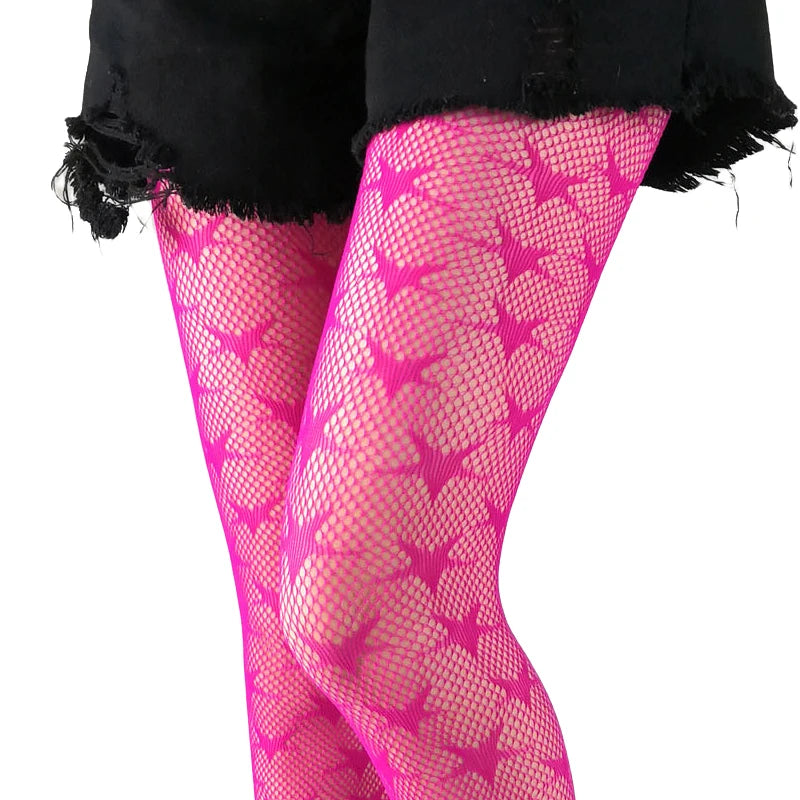 Women’s Colored Patterned High Waist Fishnet Footless Tights Leggings