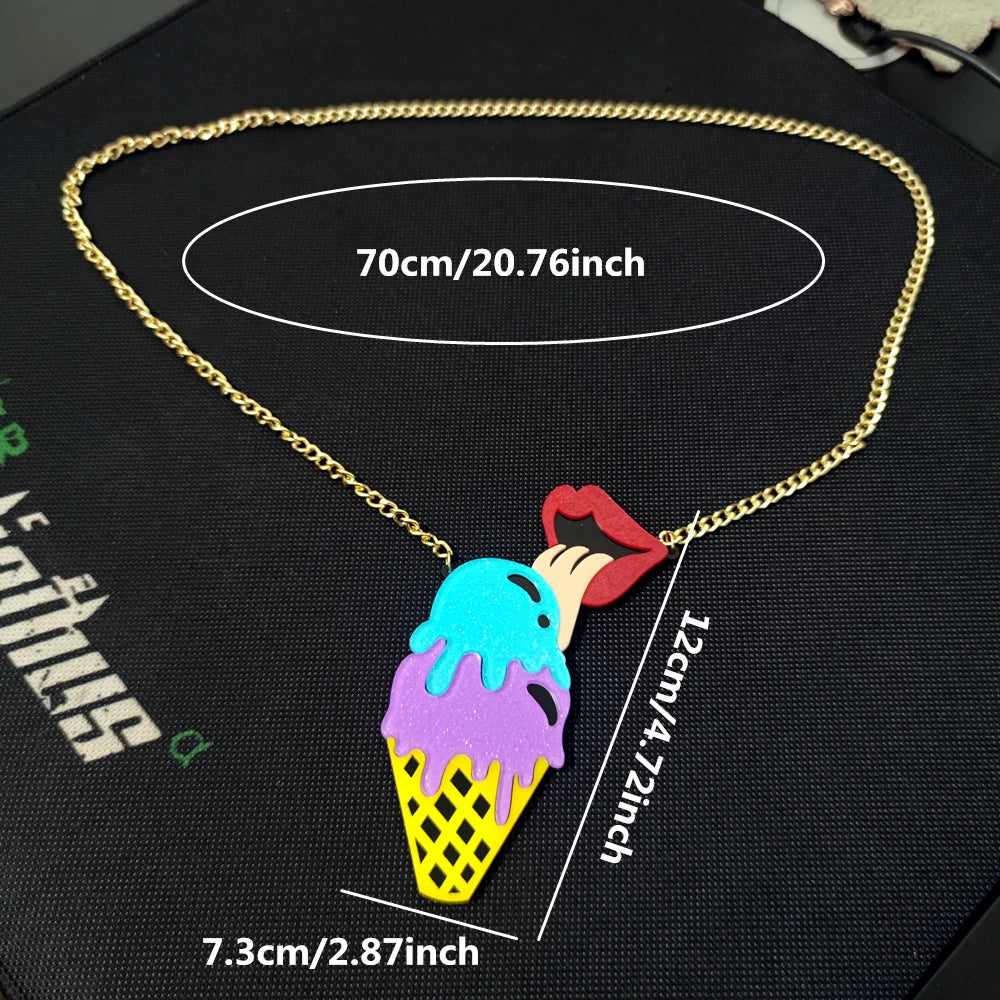 KUGUYS Big Ice Cream Pendant Necklace | Women’s Large Sweater Chain Fashion Jewelry