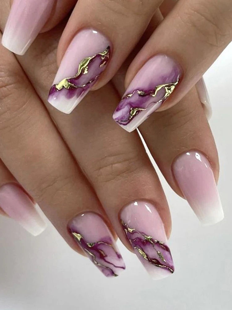 Stylish and Durable Pink Purple Marble Nail Decals, Ultra-Thin Wearable Nail Armor and Nail Stickers