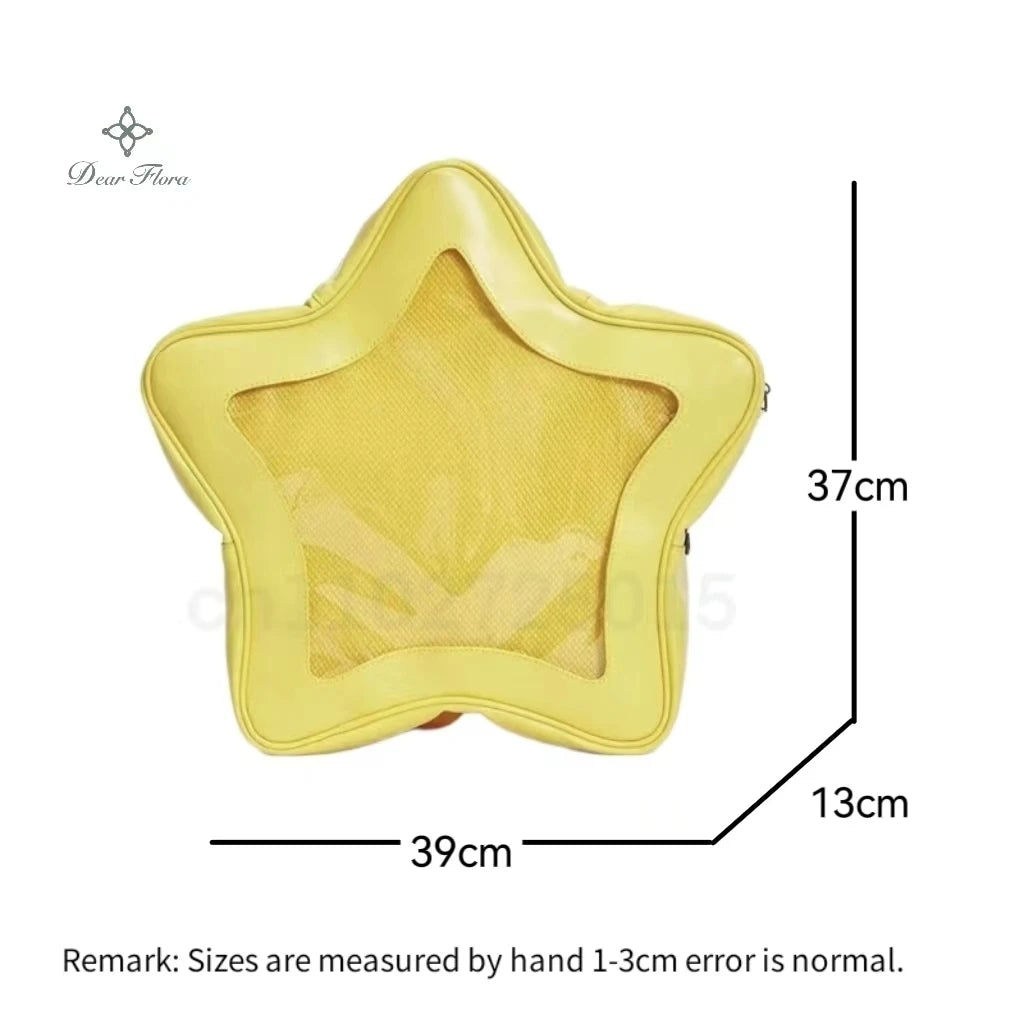 Yellow Star Backpack for Girls - Cute Fashion Kawaii Y2K Waterproof Schoolbag with Front Pocket, Transparent Teenage Travel Knapsack