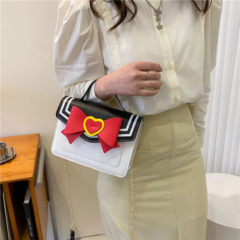 Women's Small Square Messenger Bag - Cute Japanese School Uniform Design with Bowknot, Crossbody Shoulder Bag for Girls