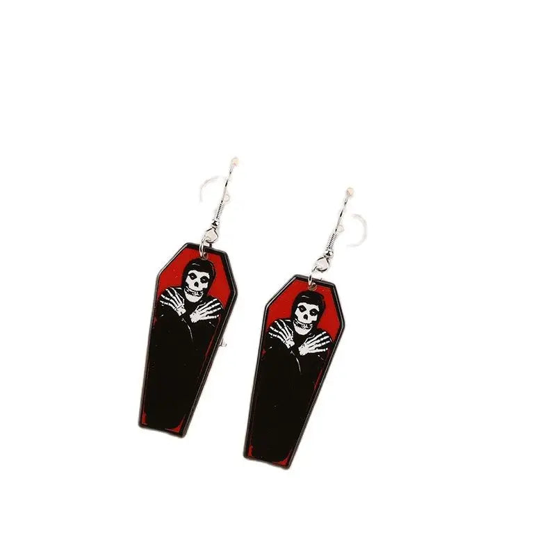 1Pair Halloween Coffin Drop Earring Two Side Print Acrylic Fashion Jewelry Gift