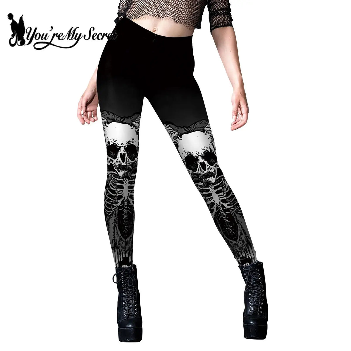 [You're My Secret] Skeleton 3D Print Leggings New Design Punk Women Legging Gothic Style Female Pants Ankle Sexy Stretch Legging