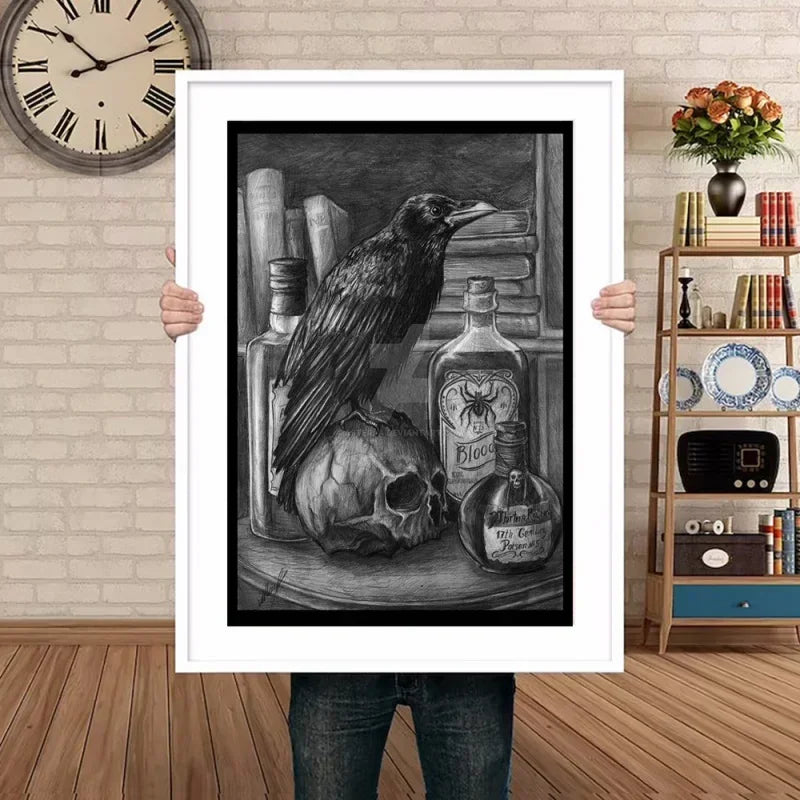 Classic Nordic Gothic Wall Art - Horror Raven Dark World HD Oil on Canvas Posters and Prints for Living Room, Bedroom, Street Decor Gift