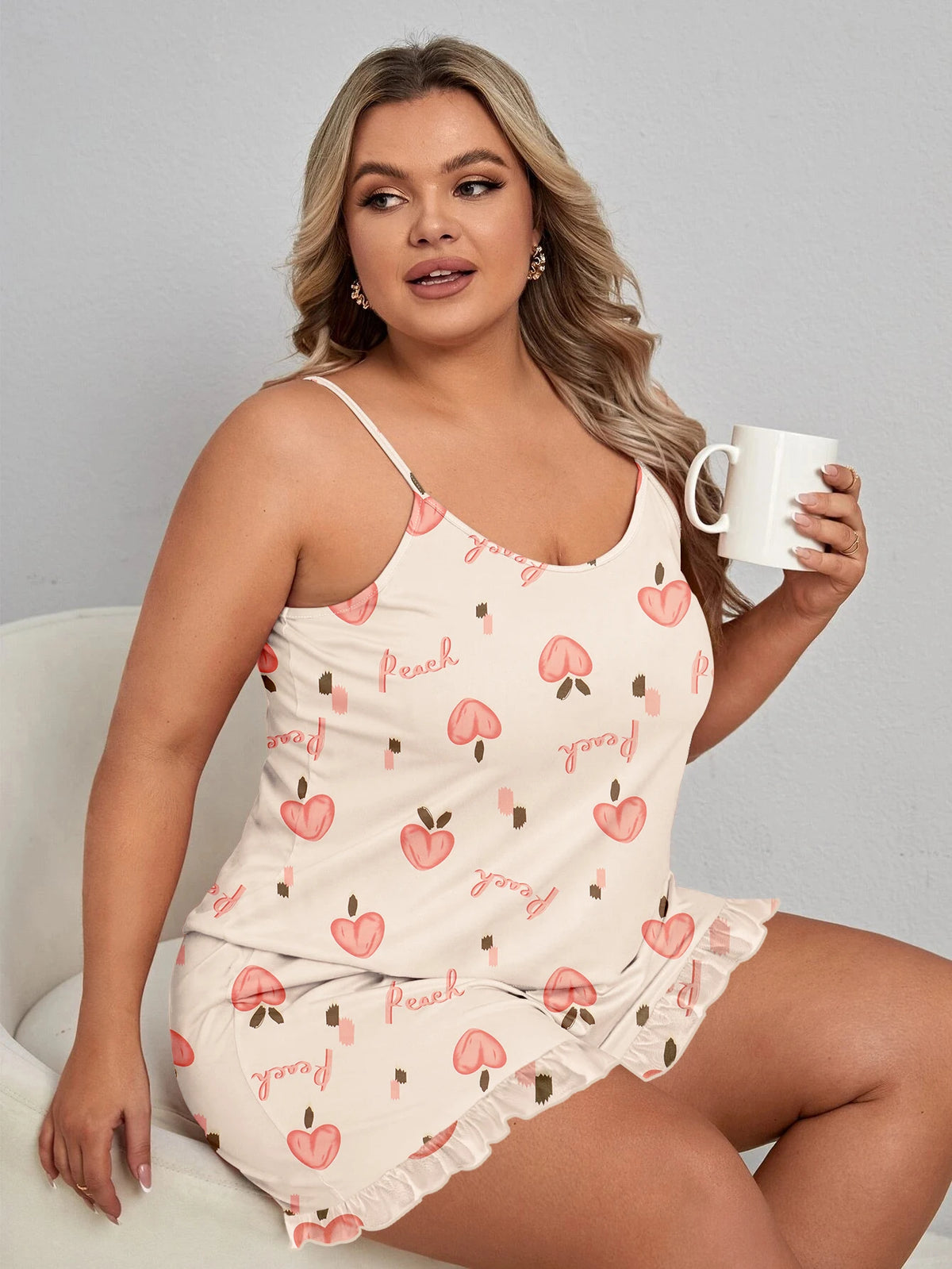 Women’s Plus Size Camisole Pajama Set - 2024 New Casual Sleeveless Shorts Pajama Set