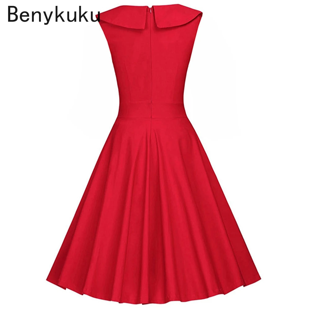 Women's Summer Casual Dresses 2024 - Cotton Slim Tunic, Elegant Vintage Retro Pin Up Swing Polka Dot Rockabilly Dress, Inspired by 50s and 60s Robes