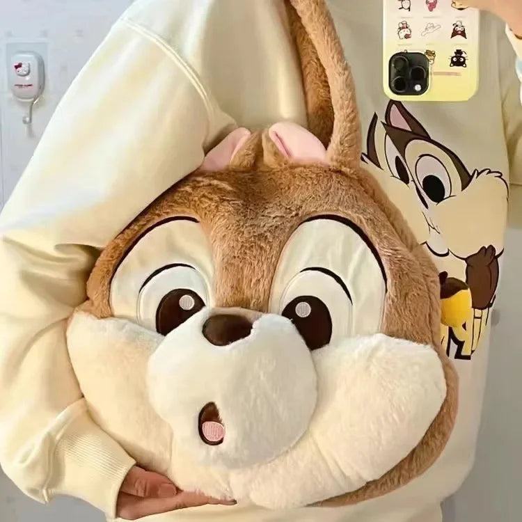 Disney Cartoon Chip and Dale Plush Bag - Women’s Large Capacity Kawaii Handbag, Shoulder Bag, Shopper Bag, Bookbag, Purse