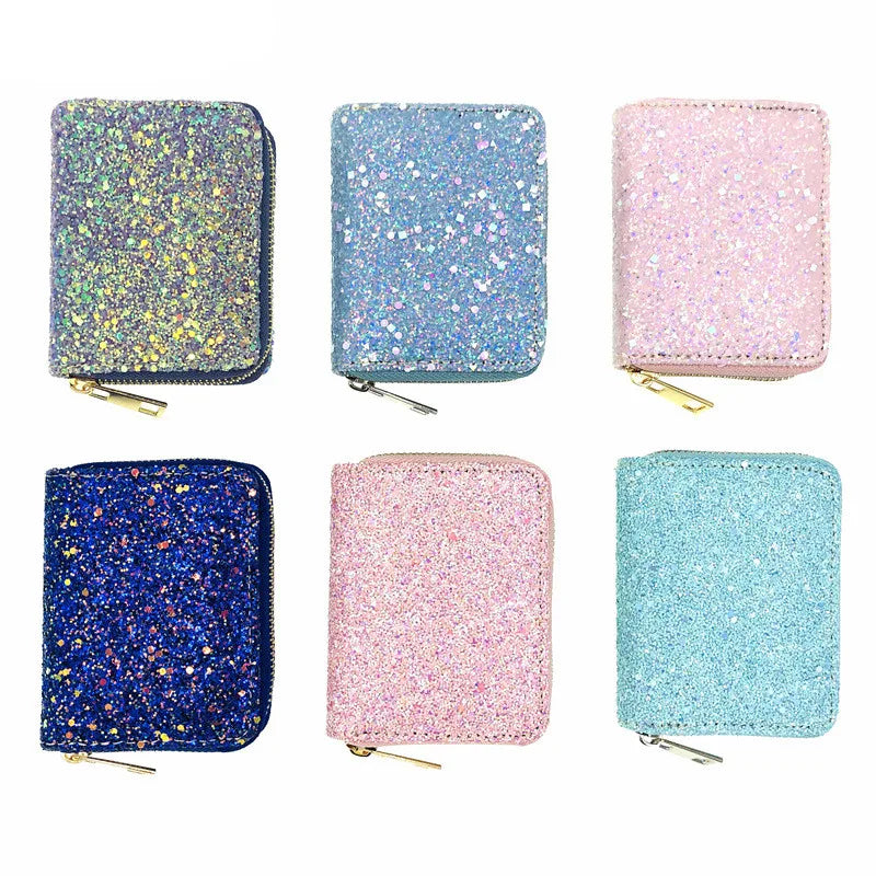 Laser Fluorescent Diamond Sequin PU Women's Wallet Colorful Female Coin Purse Children's Clutch Student Lady Short Zipper Bag