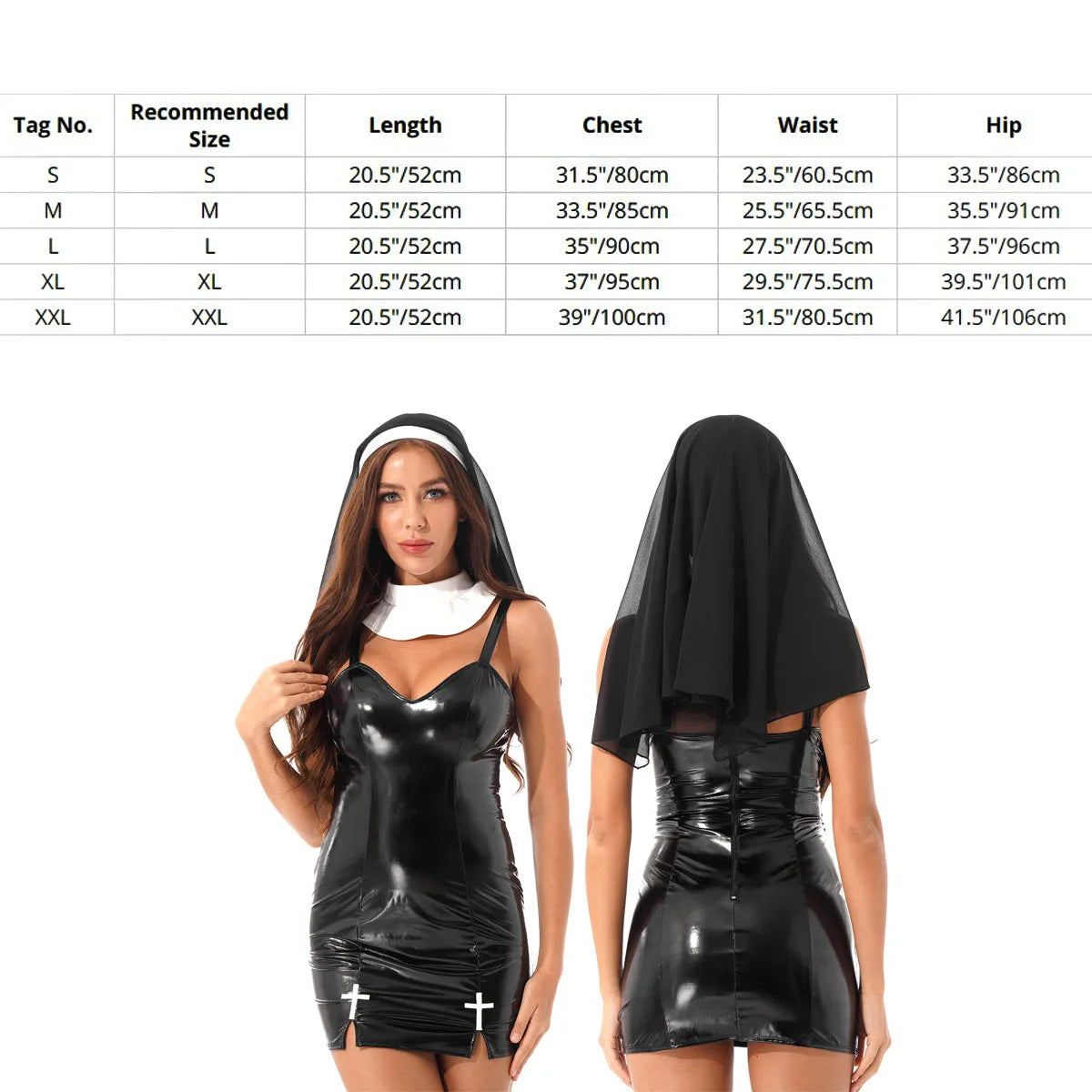 Plus Size Naughty Nun Costume Women Adults Sexy Halloween Roleplay Outfit Mini Dress with Nun Headscarf