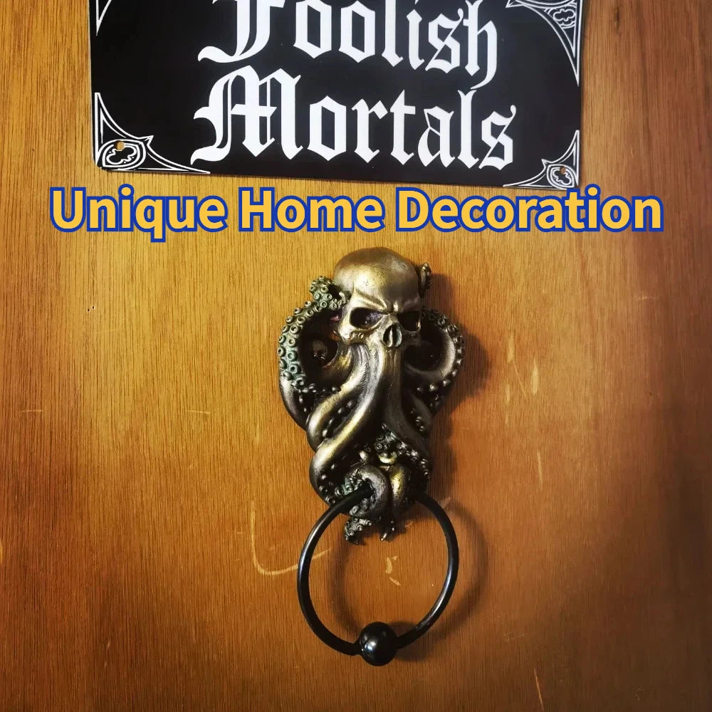 Octopus Skull Door Knocker – Unique Gothic Resin Handicraft for Home, Outdoor Garden Decor, and Towel Hanging Rack