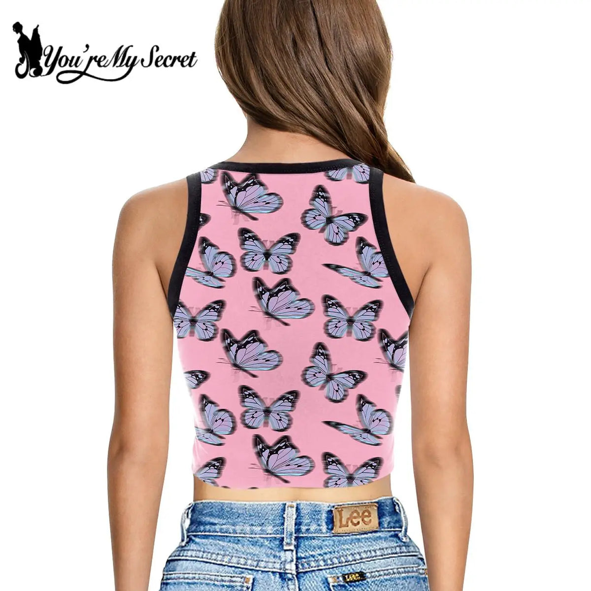 [You\'re My Secret] Women Summer Crop Top Knitted Sleeveless Tank Top Fashion Streetwear Gothic Print Tights Vest Harajuku Style