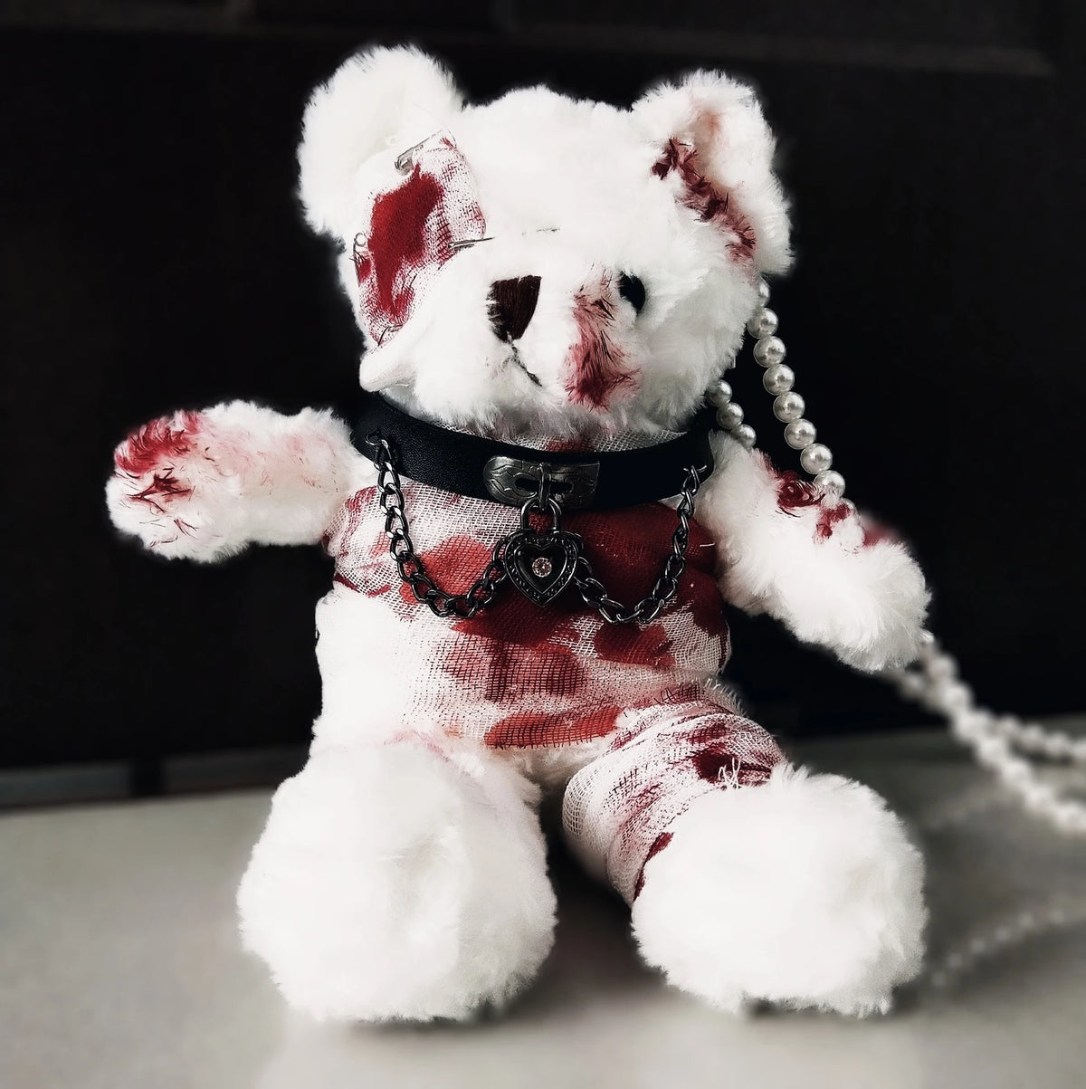 Lolita Goth 90's Throwback Bloody Gauze Soft Plush Teddy Bear Novelty Crossbody Handbag