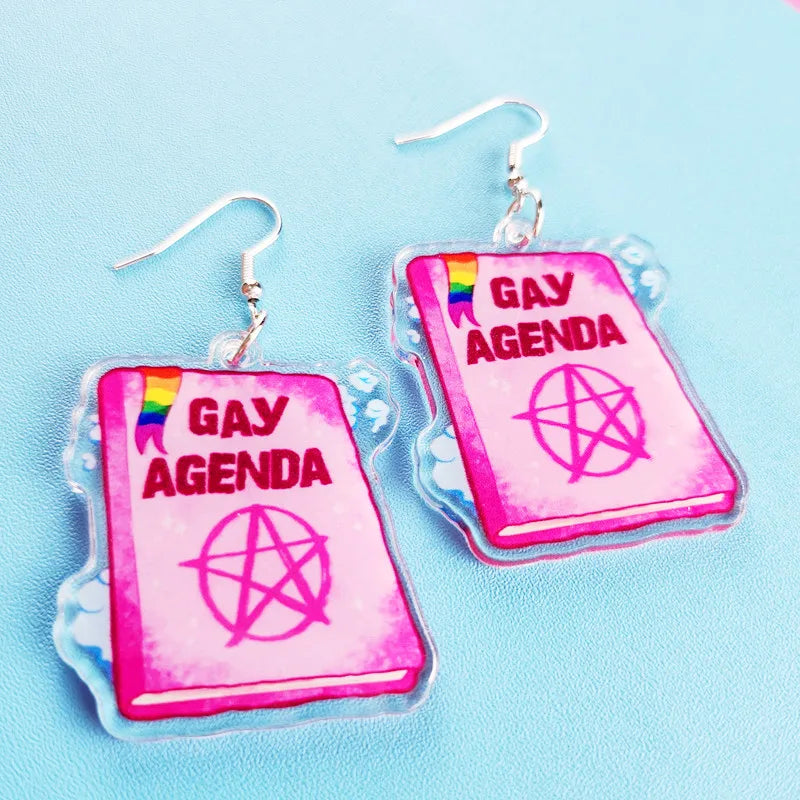 Novel Gay Agenda Earrings Cute and Creative Kawaii Personalized Jewelry Unique and Interesting Women's Gifts