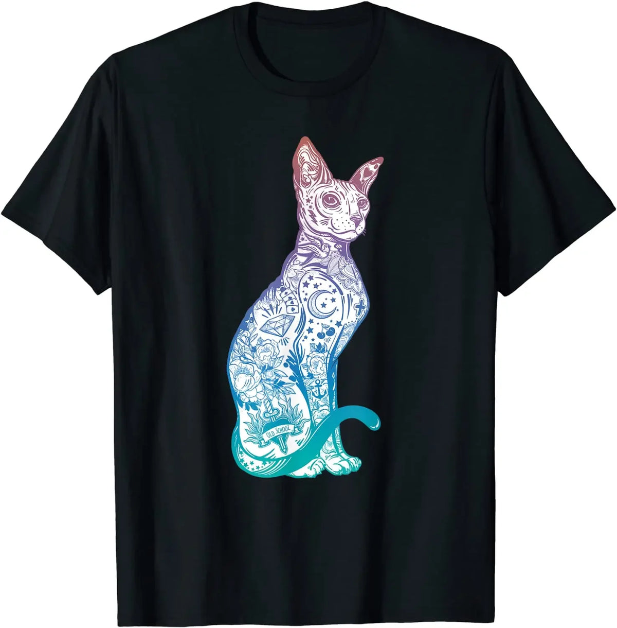 Stay Weird Pastel Sphynx Cat Tattoo Kitten T-Shirt - Oversized 100% Cotton Graphic Tee for Men and Women