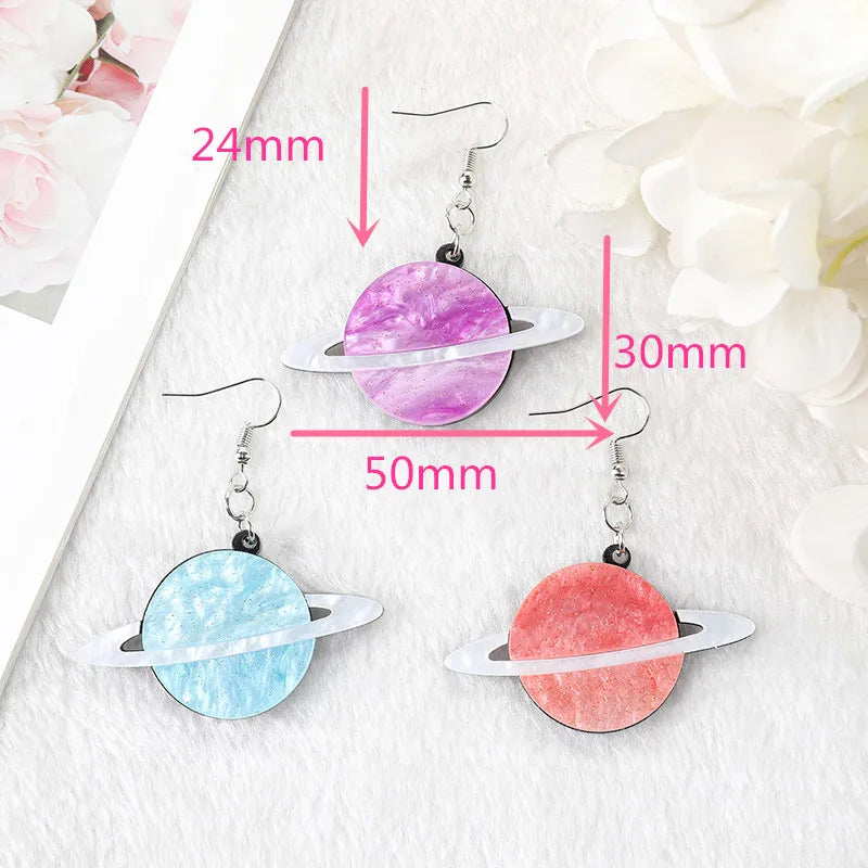 1 Pair Space Drop Earrings Colorful Cartoon Satellite Planet Jewelry Flatback Acrylic Holiday Gifts For Woman