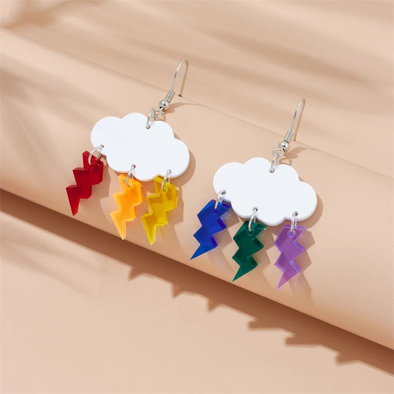 Acrylic Lovely Clouds Rainbow Lightning Raindrops Drop Earrings for Women - Cartoon Ear Jewelry, Birthday Gifts by YAOLOGE