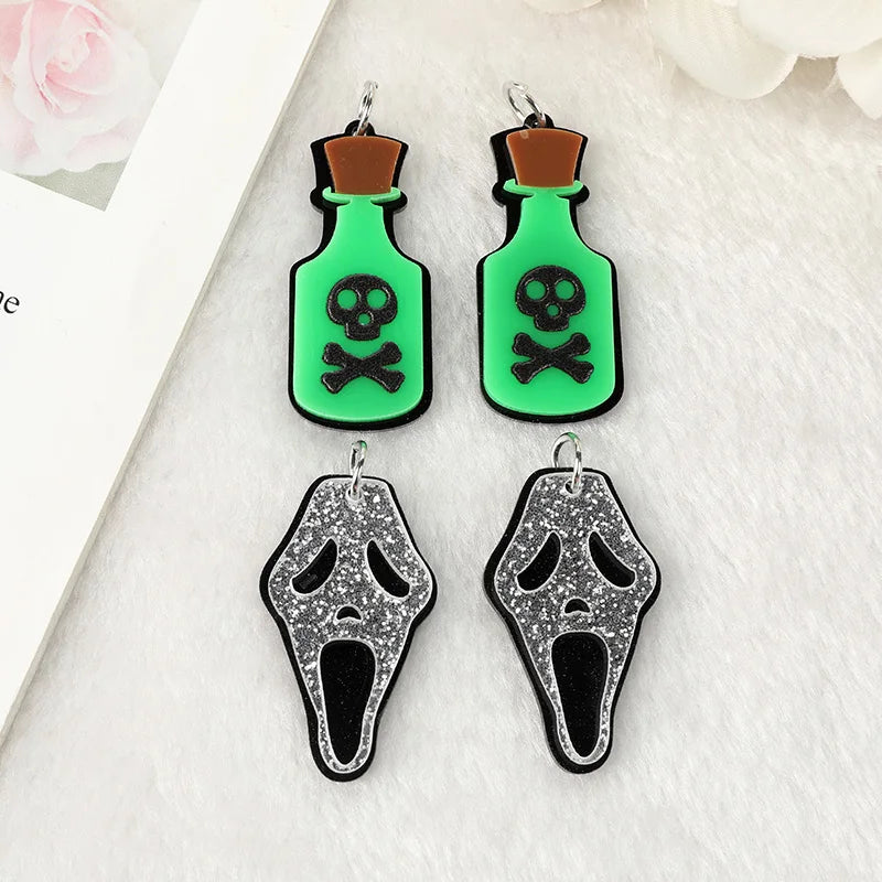 10-Piece Halloween Ghost Charms – Acrylic Skull Heads & Poison Bottle, Creepy Jewelry Findings for DIY Earrings & Necklaces