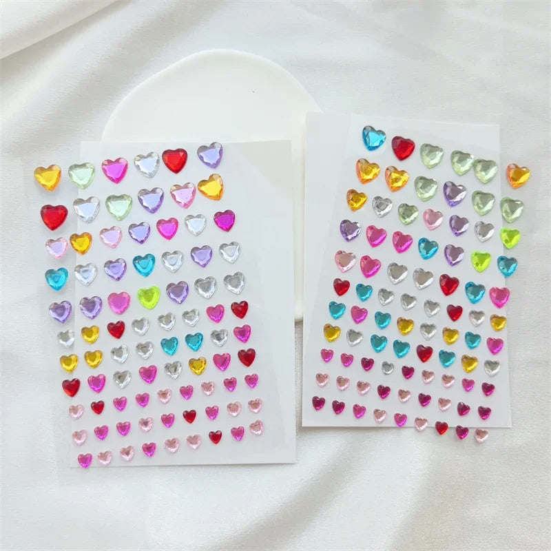 1 Set (2 Pcs) Colored Gem Stickers – Hearts & Stars Face Jewels for Y2K Party, Stage Performances, Cosplay Makeup, and Fake Tattoos