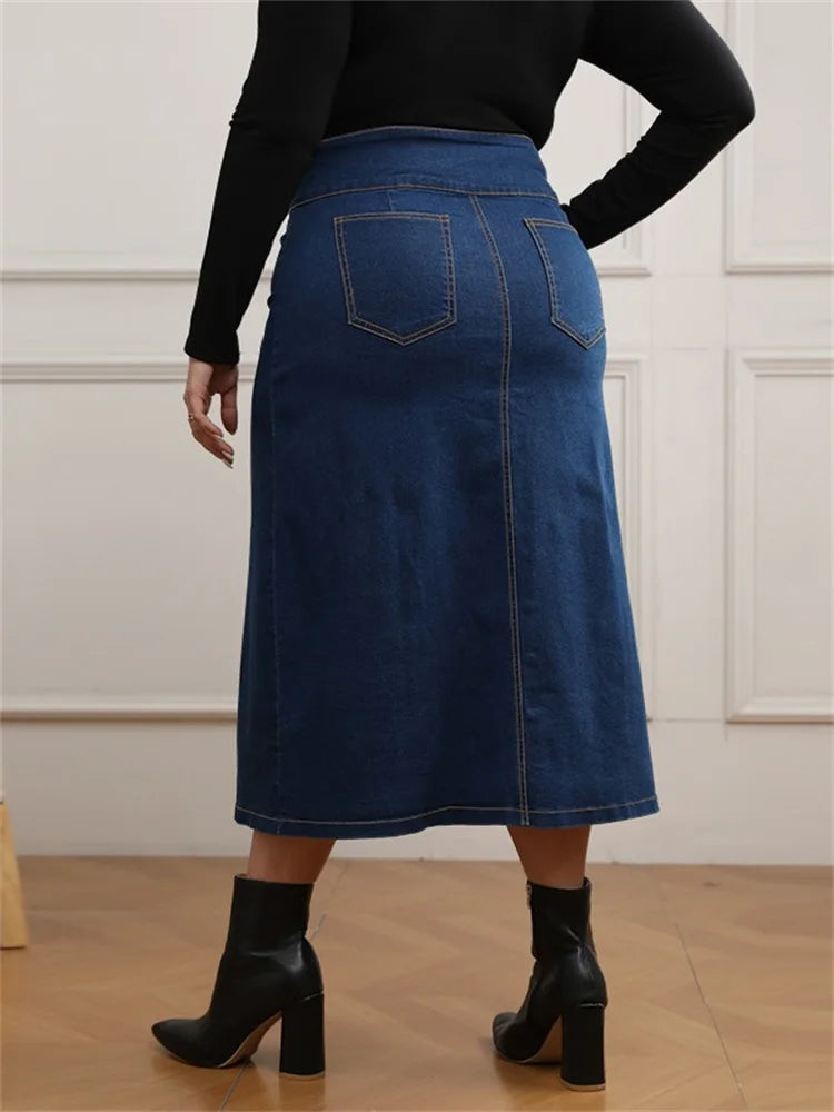 Wmstar Plus Size Only Denim Skirts Women's Clothing Maxi Pockets Sexy Medium Stretch Long New Skirt Wholesale Dropshipping 2024