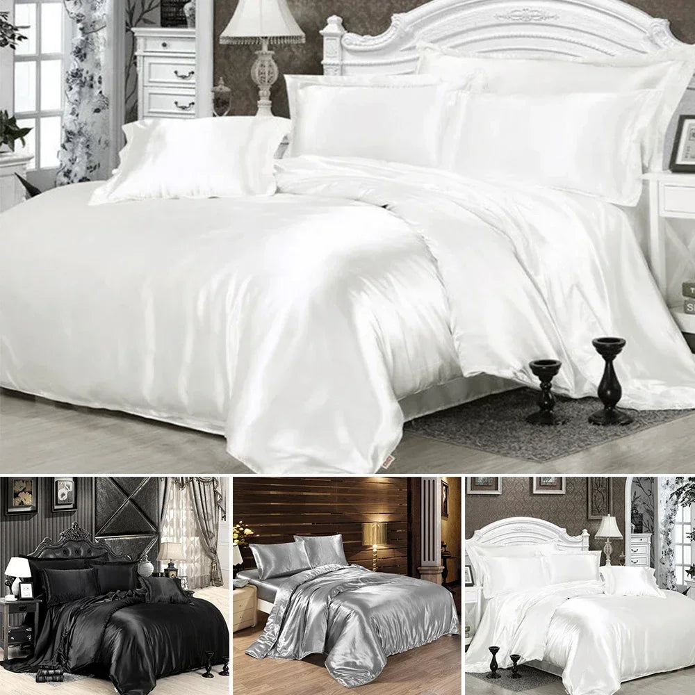 Summer Satin Bedding Set Comforter  Duvet Cover Bed Sheet Pillow Quilt Cover Single/Double/Queen Size Quilted