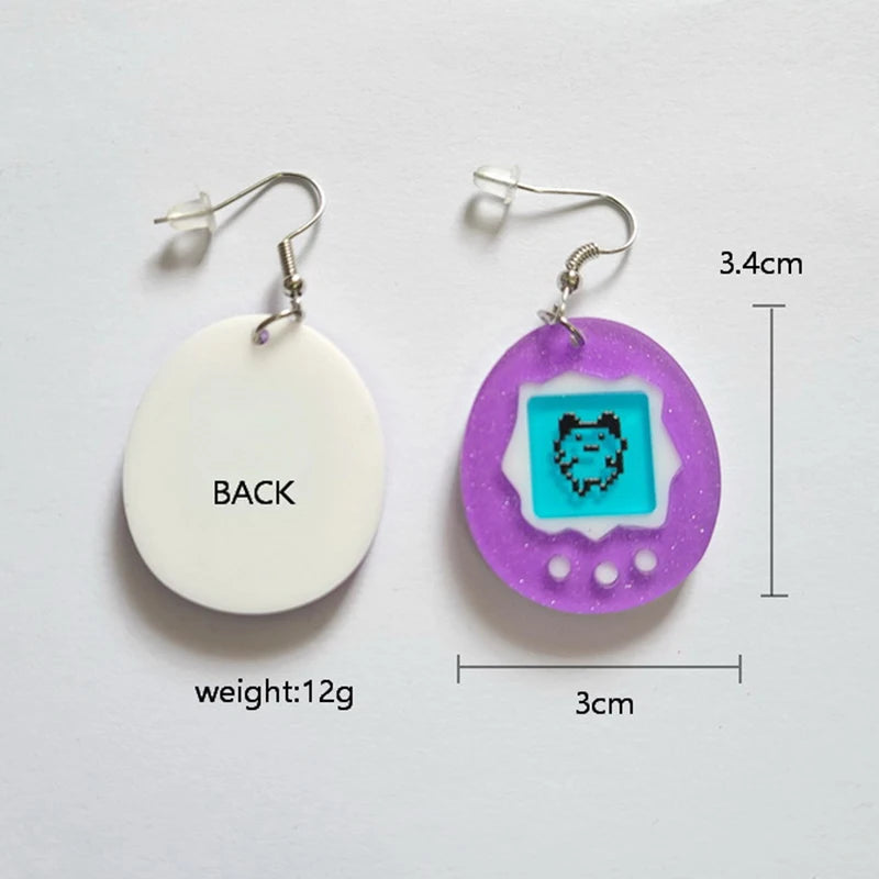 Cute Simulation Purple Electronic Pet Egg Acrylic Earrings - Funny Cartoon Game Drop Earrings Gift for Women