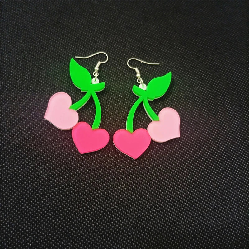 KUGUYS Summer Fruit Peach Heart Dangle Earrings | Hot Pink Acrylic Novelty Jewelry Accessories for Women