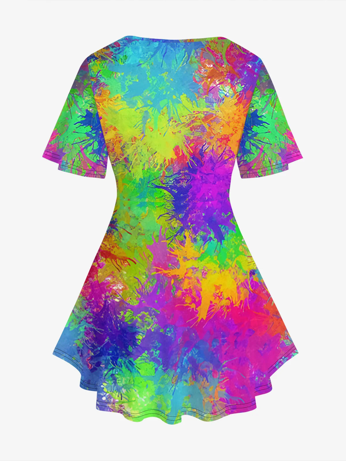 Plus Size Paint Splatter Printed Crisscross T-shirt - Summer Casual V-Neck 3D Graphic Tee