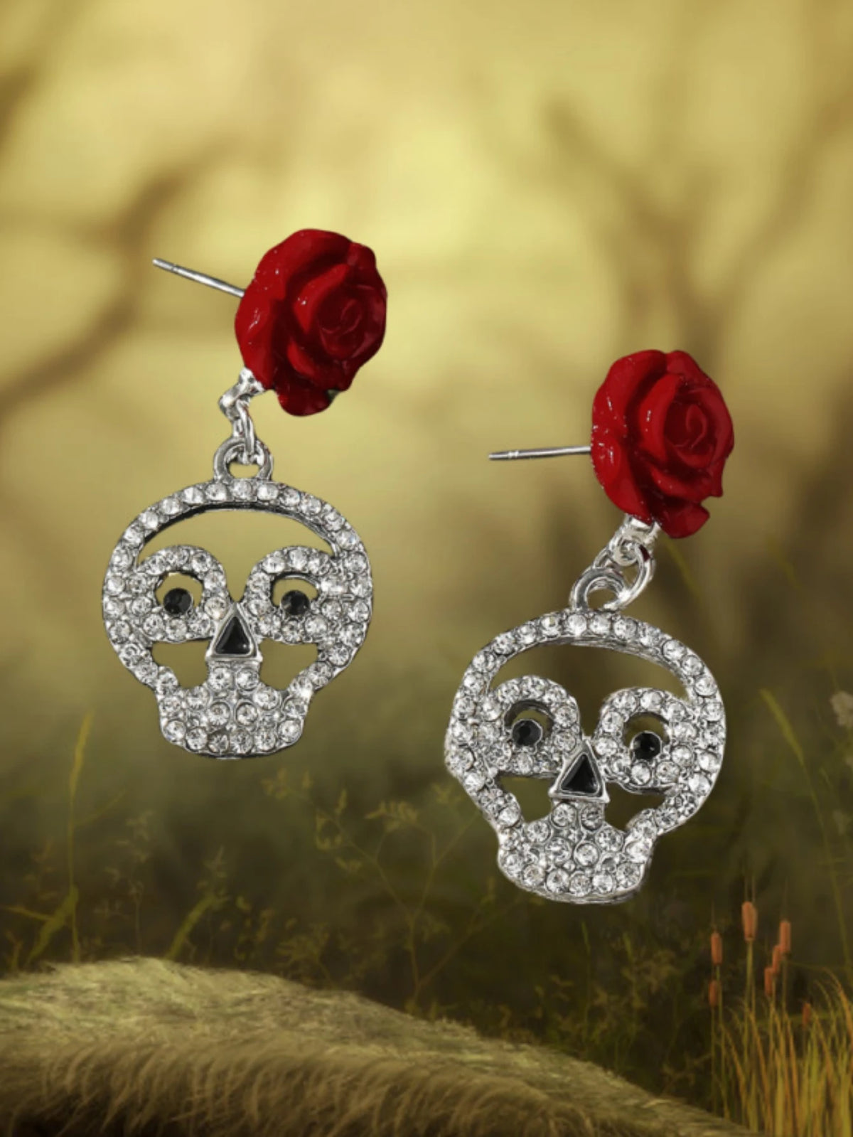 Gothic Rose Hollowed Out Skull Love Earrings