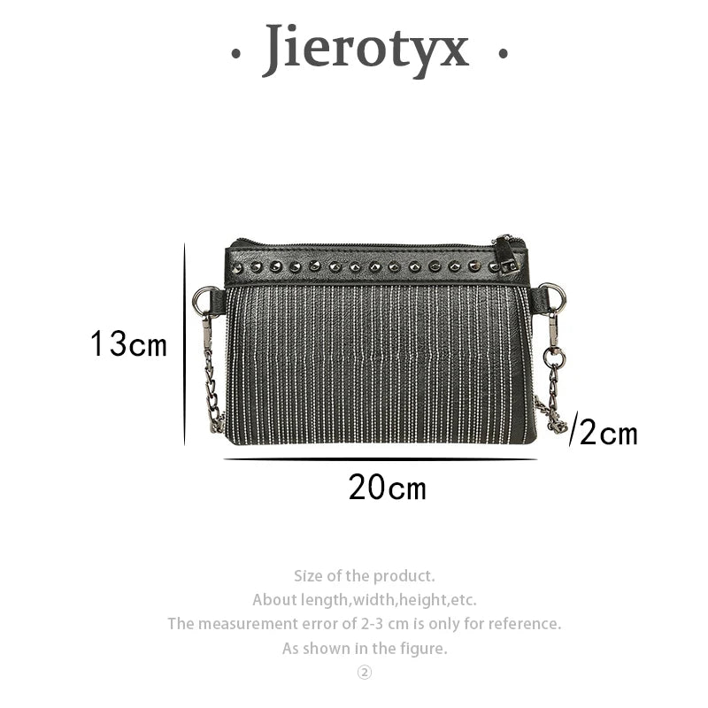 JIEROTYX Women's Crossbody Bags – Small Tassel Rivet Shoulder Bag with Chain Strap, Black & White Handbag